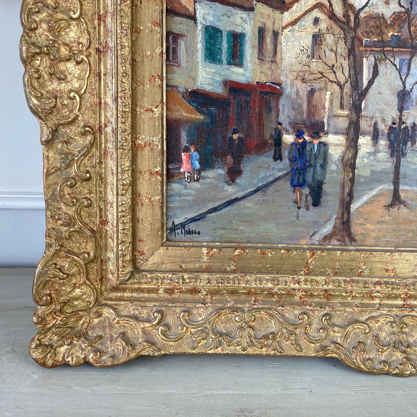 Vintage Paris Painting - Atmospheric Original Oil on Board Original Painting of a Paris Street in Monmartre with Sacre Coeur in the Distance