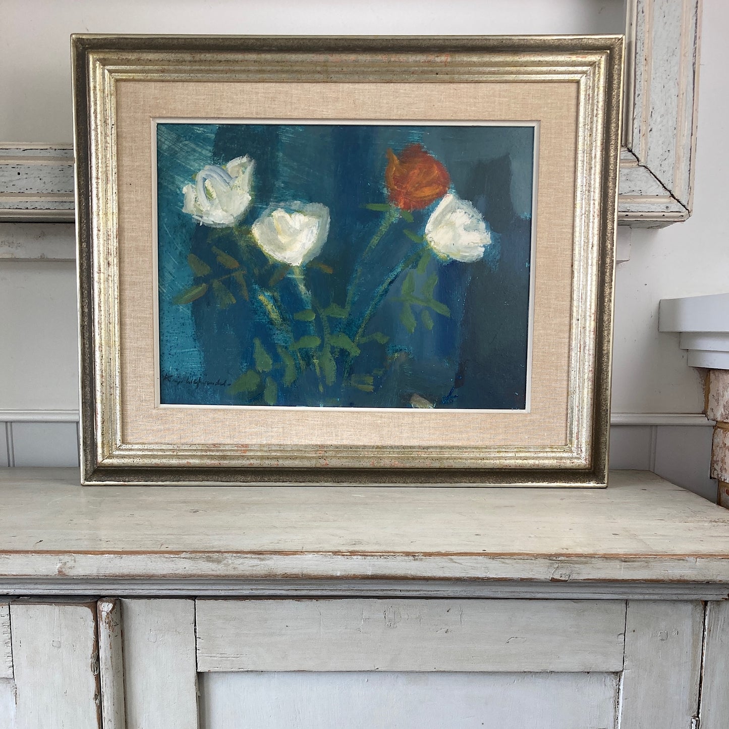 Roses - A MID CENTURY Oil on Board Study of Roses in the Impressionist Style Dated 1958 - Danish Vintage Framed Painting