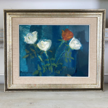 Roses - A MID CENTURY Oil on Board Study of Roses in the Impressionist Style Dated 1958 - Danish Vintage Framed Painting