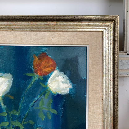 Roses - A MID CENTURY Oil on Board Study of Roses in the Impressionist Style Dated 1958 - Danish Vintage Framed Painting