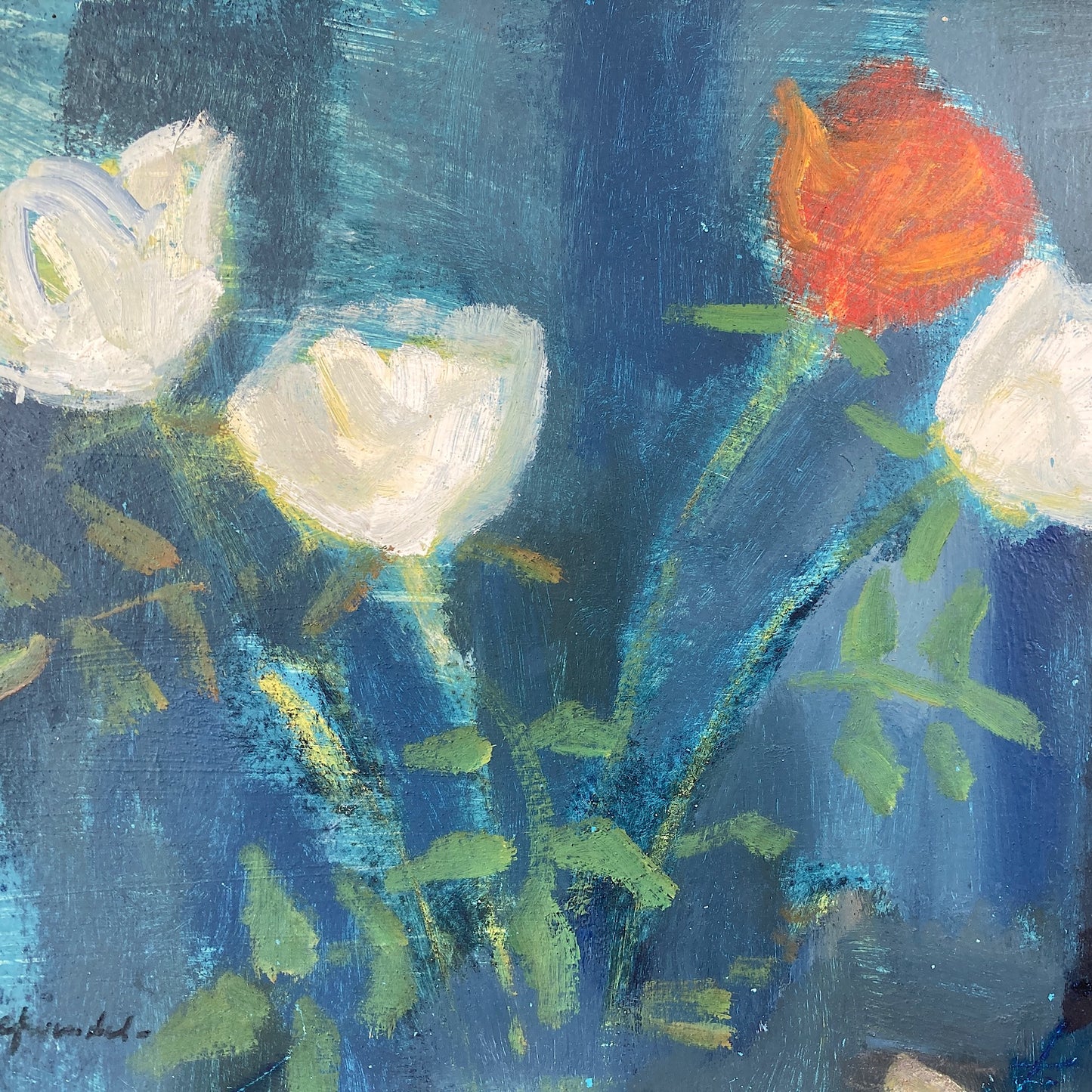 Roses - A MID CENTURY Oil on Board Study of Roses in the Impressionist Style Dated 1958 - Danish Vintage Framed Painting