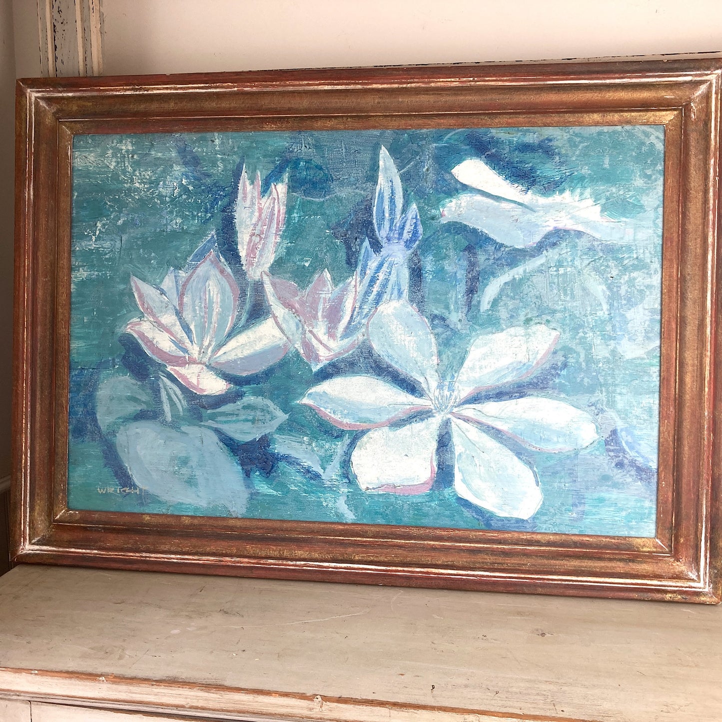 Waterlilies - Vintage Oil on Board