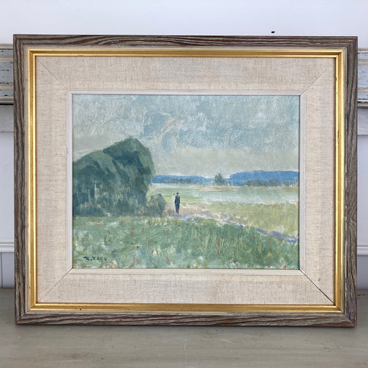 The Couple ~ Vintage Scandinavian Landscape Painting of Two Figures Standing Side by Side in a Summer or Springtime Field