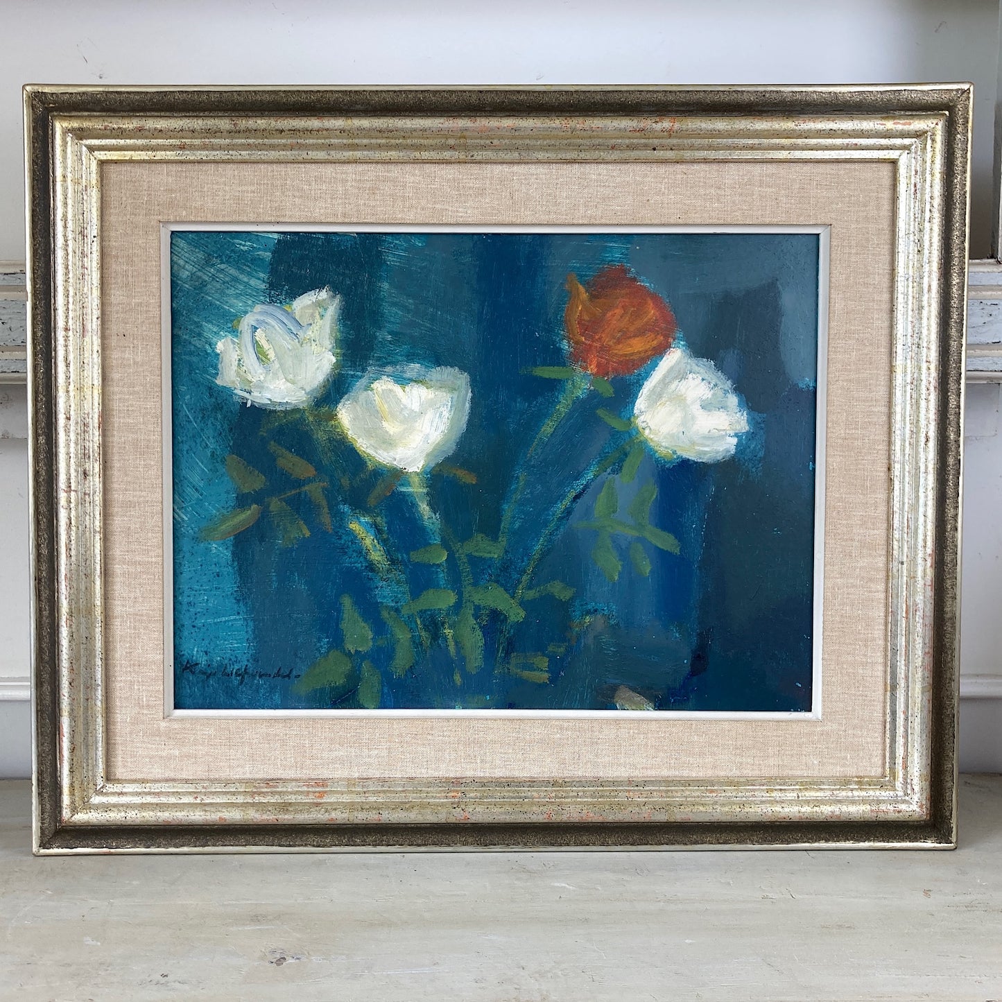 Roses - A MID CENTURY Oil on Board Study of Roses in the Impressionist Style Dated 1958 - Danish Vintage Framed Painting