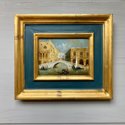 Small Venetian Scene Painting - Vintage Miniature Oil on Copper Painting of Bridge of Sighs in Venice by Jan Deyer