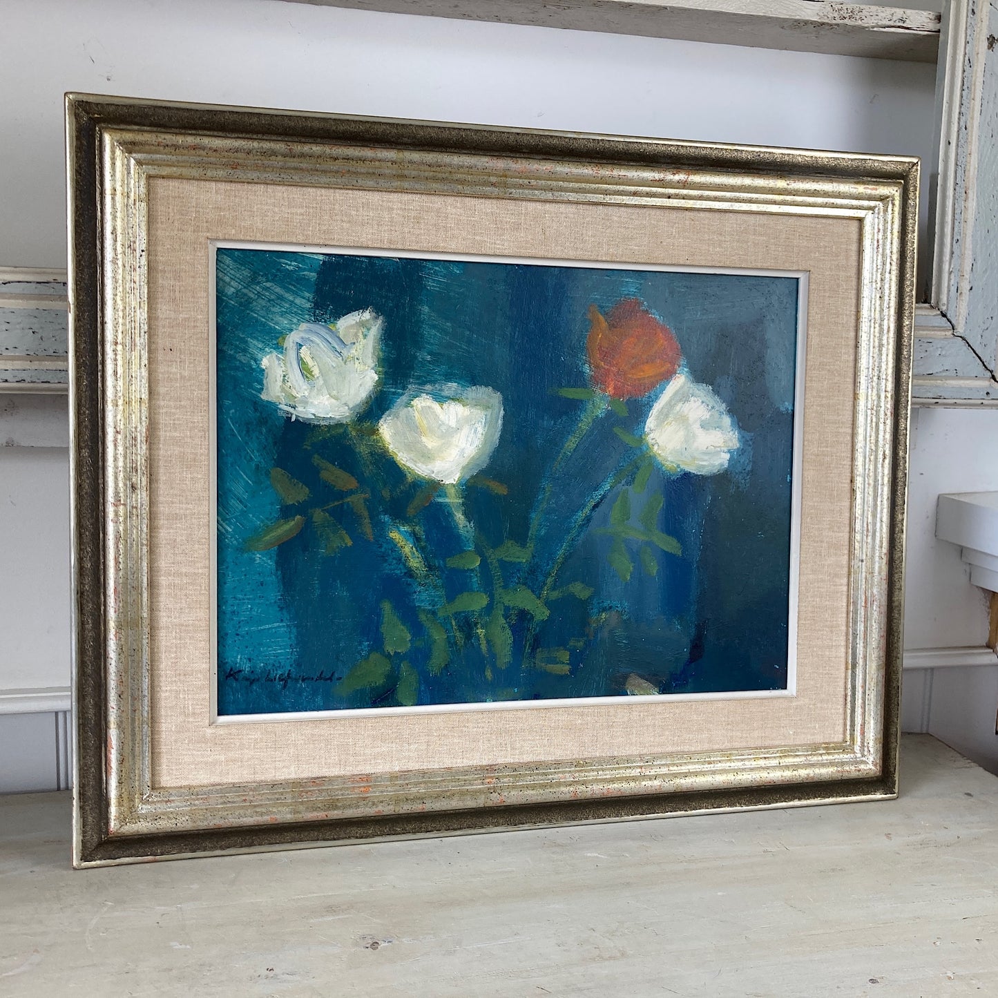 Roses - A MID CENTURY Oil on Board Study of Roses in the Impressionist Style Dated 1958 - Danish Vintage Framed Painting