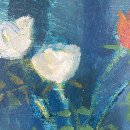 Roses - A MID CENTURY Oil on Board Study of Roses in the Impressionist Style Dated 1958 - Danish Vintage Framed Painting