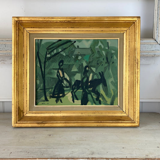 Mid Century Modern Swedish Oil on Board Painting dated 1951 of an Abstract Southern Landscape by Wilhelm Wik