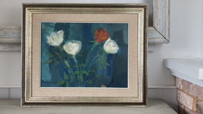 Roses - A MID CENTURY Oil on Board Study of Roses in the Impressionist Style Dated 1958 - Danish Vintage Framed Painting