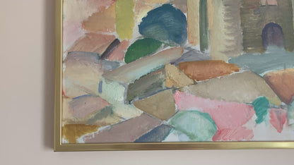 Tuscan Landscape - Vintage Mid Century Expressionist Italian Tuscany Landscape Framed Oil on Canvas