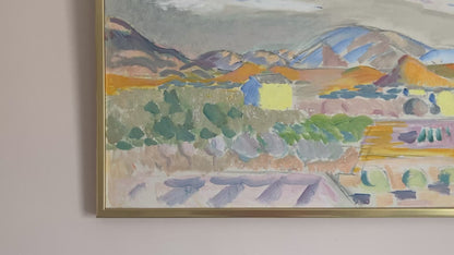 Spanish Landscape - Large Vintage Mid Century Expressionist Mediterranean Landscape Framed Oil on Canvas